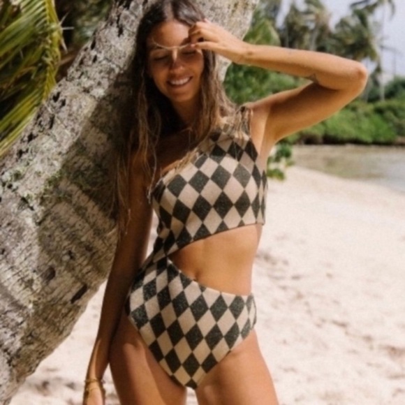 New! BEACH RIOT Celine One-Piece harlequin diamond pattern 24158 - Picture 2 of 10